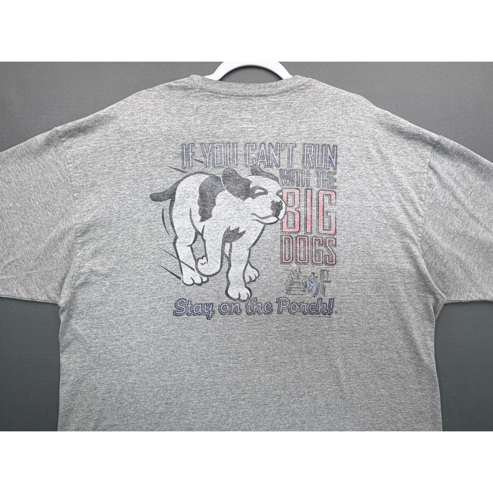 Big Dogs Stay on the Porch T Shirt Mens 2XL Gray Graphic Tee Hanes Tagless